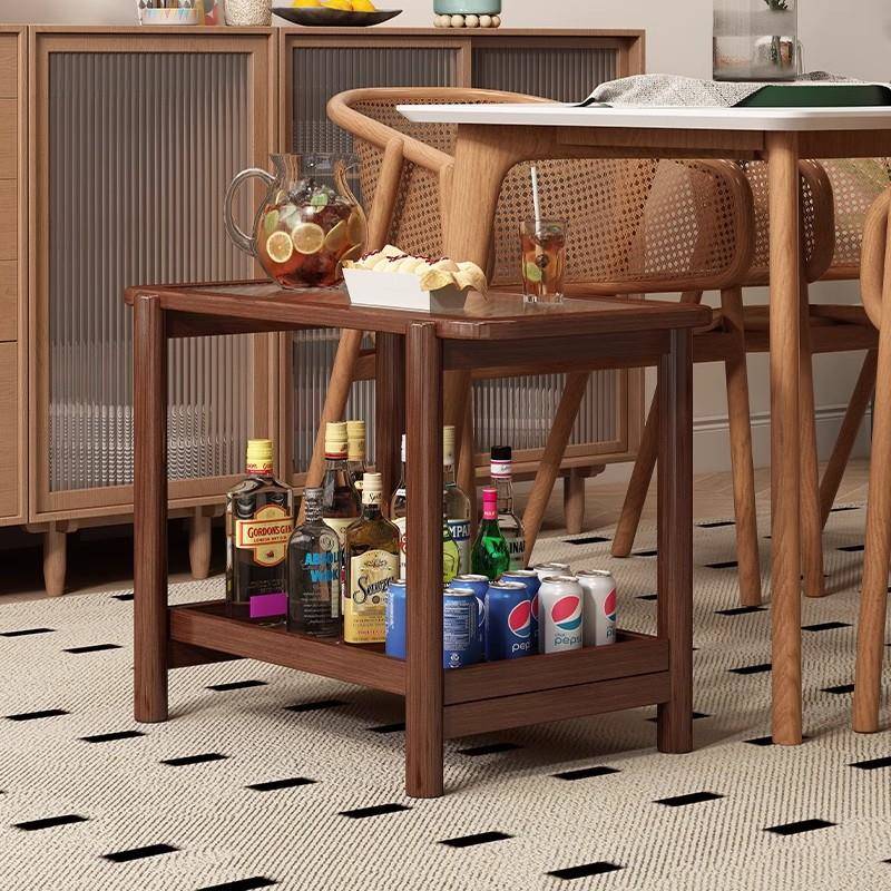 实木边几客厅家用沙发旁双层玻璃小茶几简约现代方形小桌子置物架 - 图2