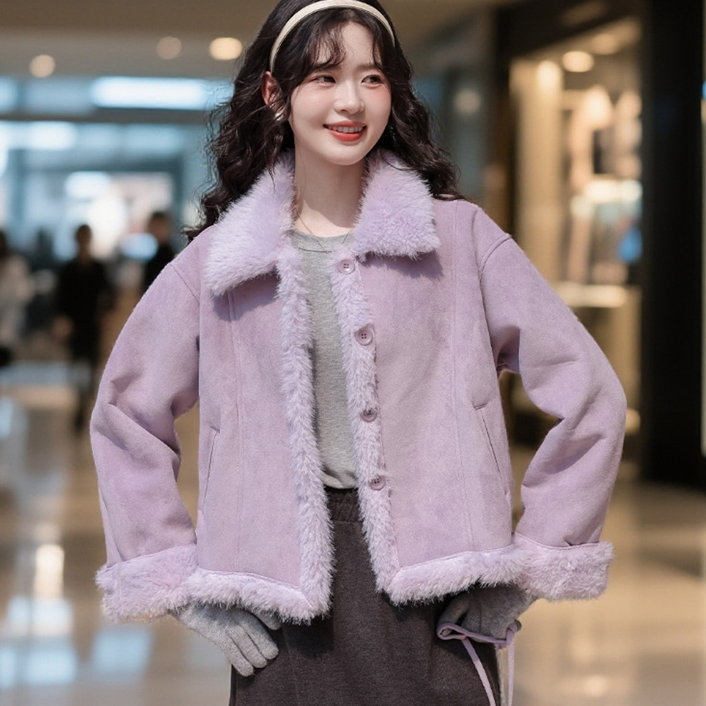 仿水貂毛绒外套女2025冬季新款加厚保暖皮毛一体夹克短款上衣外套,淘宝优惠券,粉丝福利购,淘宝优惠卷