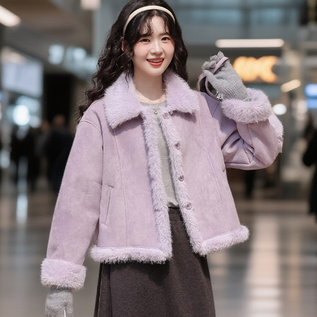 仿水貂毛绒外套女2025冬季新款加厚保暖皮毛一体夹克短款上衣外套,淘宝优惠券,粉丝福利购,淘宝优惠卷