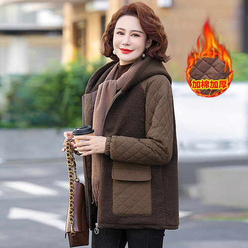 妈妈冬装棉服颗粒绒2025外套新款保暖棉衣洋气中老年连帽加厚棉袄 - 图3
