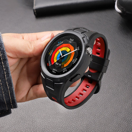 适用于华为gt5一体款硅胶表带智能运动手表gt4/gt3铠甲款腕带双色搭配户外运动表带时尚男女表链替换亲肤舒适 - 图1