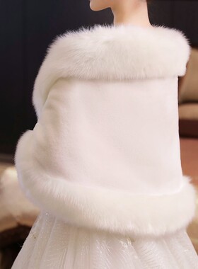 新娘婚纱披肩秋i冬结婚保暖外套敬酒服旗袍伴娘礼服红白色加厚皮