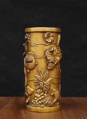 速发九龙筒香黄铜香筒摆件室内家居香桶烧香桌面供奉摆放用品