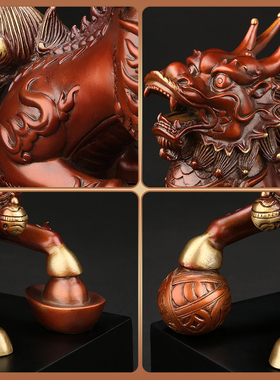 速发麟铜招财麒纯摆件一对 大宝公母铜麒麟送子元号绣球家居饰品