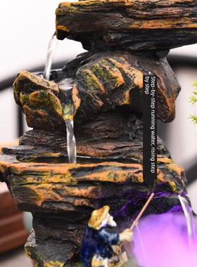 桌面循环水景小桥上水石风水轮造景假山流水喷泉摆件客厅玄关山水