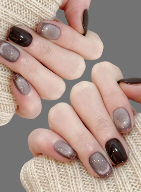 秋冬暗黑星空猫眼穿戴甲短甲百搭显白高级感美甲成品手工定制温柔