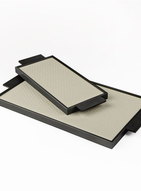 现代简约金属皮革几何长方形托盘样板间售楼处装饰摆件.客厅茶几