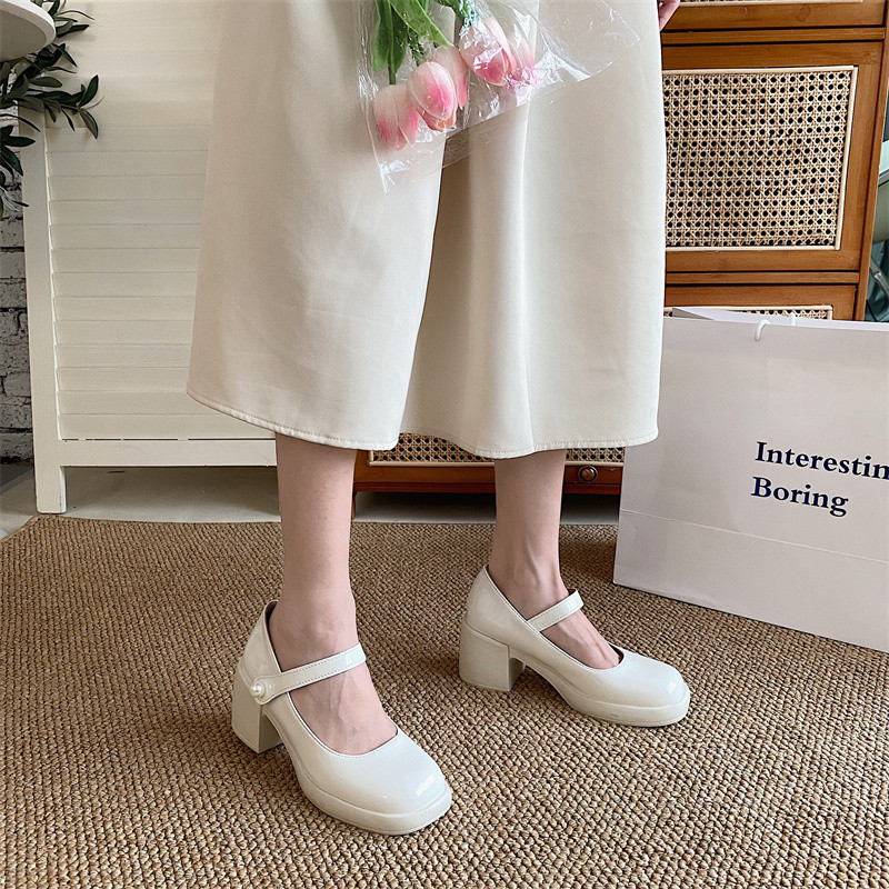 白色玛丽珍鞋女春夏法式仙女风中跟温柔气质晚晚风粗跟伴娘高跟鞋,淘宝优惠券,粉丝福利购,淘宝优惠卷
