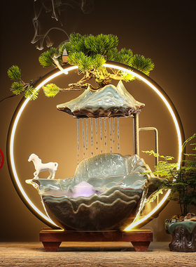 流水生财摆件f循环水喷泉加湿器办公室桌面客厅装饰招财开业送礼