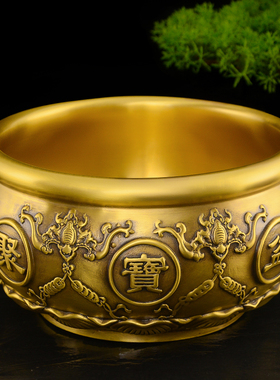 纯铜聚宝盆摆件黄铜招财存钱罐客厅家用全铜实心铜盆铜缸大号铜器