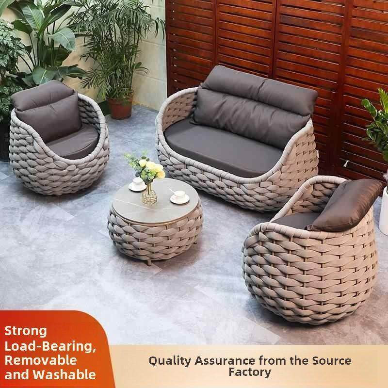 北欧户外沙发庭院别墅花园露台单人藤椅防水防晒藤编室外沙发茶几,淘宝优惠券,粉丝福利购,淘宝优惠卷