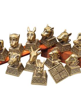 纯铜十二生肖铜印章挂件鼠牛羊猴牛龙蛇兔方形迷你实心兽首小印章