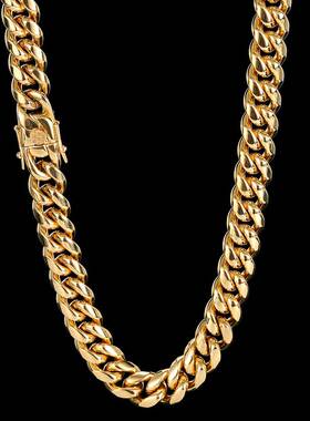 美式迈阿密古巴链金色hiphop链子潮帅气ins男项链抛光水洗不掉色