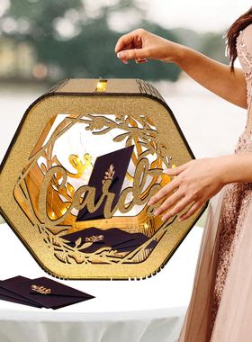 新款diy木制礼卡箱 婚庆用品镂空名片盒签到箱木制婚礼贺卡盒子