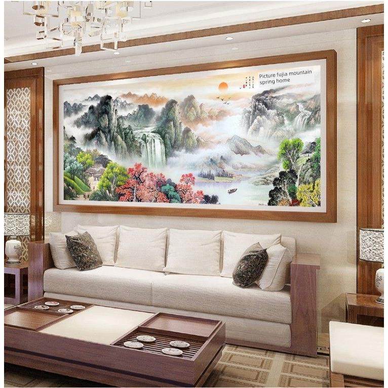 十字绣成品，纯手工富春山居图，流水财富，中国风客厅沙发背景墙,淘宝优惠券,粉丝福利购,淘宝优惠卷