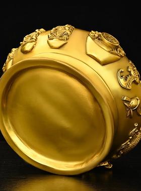 纯铜带盖子聚宝盆摆件五路财神聚宝盆大小号家居客厅办公室店铺装