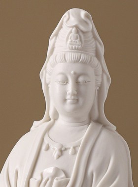新中式德化白瓷站立像观世音菩萨像陶瓷I南海观音家用装饰灯圈摆