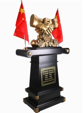 吉祥源落地握手摆件合作共赢国旗诚信企业公司老板办公室大型摆设