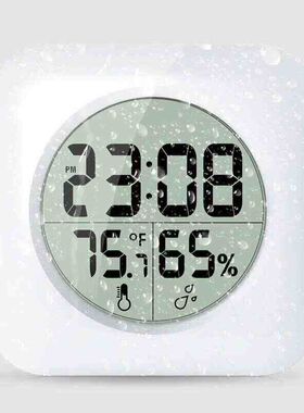 创意浴室防水挂钟厨房简约静音吸盘时钟温湿度计客厅迷你电子钟表