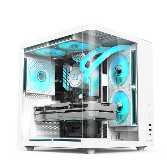 Shuoyi Kunpeng CH2+ desktop computer ATX main case white side transparent sea view room small game 240 water cooling