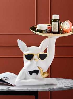 新款直销法斗犬收纳托盘放钥匙摆件玄关门口壁柜鞋柜高档装饰乔迁