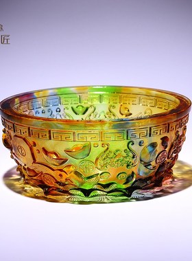 速发琉璃业工品聚宝盆摆件招财客厅高档八方来财装饰开艺乔迁实用