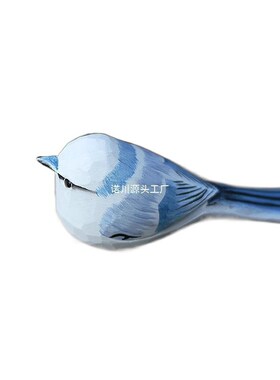 速发鹿妖商店肥啾木雕小鸟生日礼面灰蓝山雀纯摆工实木桌物手件