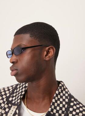 ASOS DESIGN 男士 太阳镜 lense 设计方形蓝色黑色框太阳眼镜