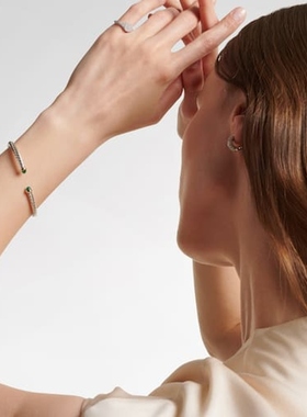 David Yurman 女款Flex onyxes 麻花扭纹纯银14kt金手镯 迷衣时尚