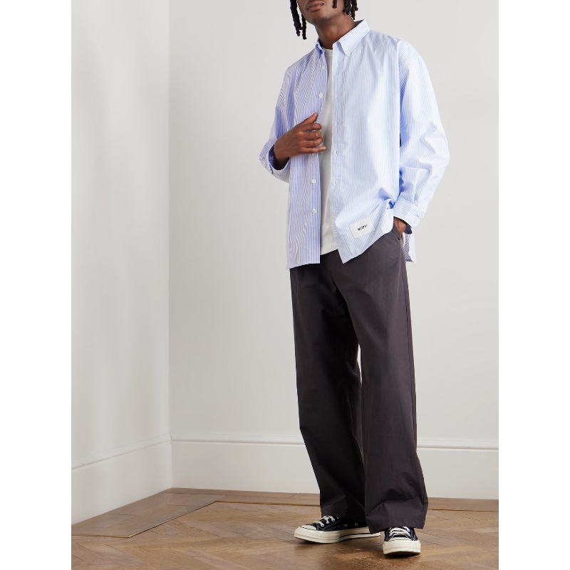 WTAPS 男款Down-Collar Logo-Appliquéd COOLMAX® 系扣拼接条纹 - 图0