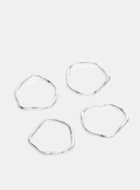 ASOS DESIGN 男士 戒指 molten 设计4件套素色带子银色戒指(worn)