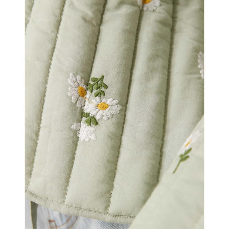 ASOS DESIGN 女士 夹克 设计前襟绑带绗缝刺绣夹克(sage) - 图1