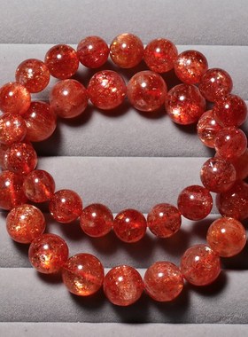 天然爆闪金太阳日光石单圈手链饰品金草莓手串水晶一物一图礼物女