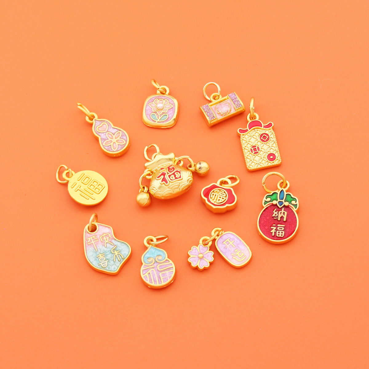 古法金色保色祥云福字钱袋子吊坠DIY葫芦饰品配件挂件手工编织 - 图2