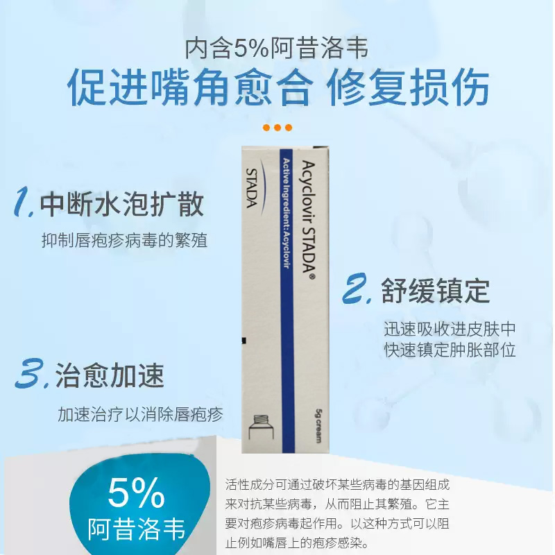 香港直邮 Acyclovir STADA唇疮膏阿昔洛韦5%冷疮黄泡上火带状疱疹