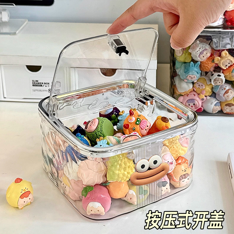 可爱萌粒收纳盒透明大容量桌面防尘带盖小摆件展示架小萌粒整理盒