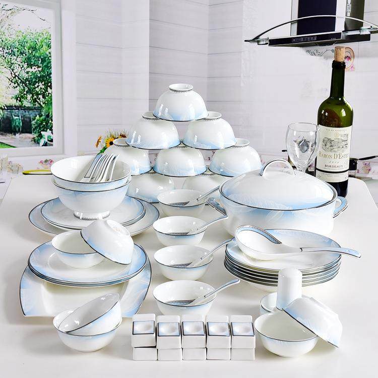 白金边陶瓷家用餐具日用米饭碗餐厅热菜盘子骨质瓷碗盘碟套装,淘宝优惠券,粉丝福利购,淘宝优惠卷