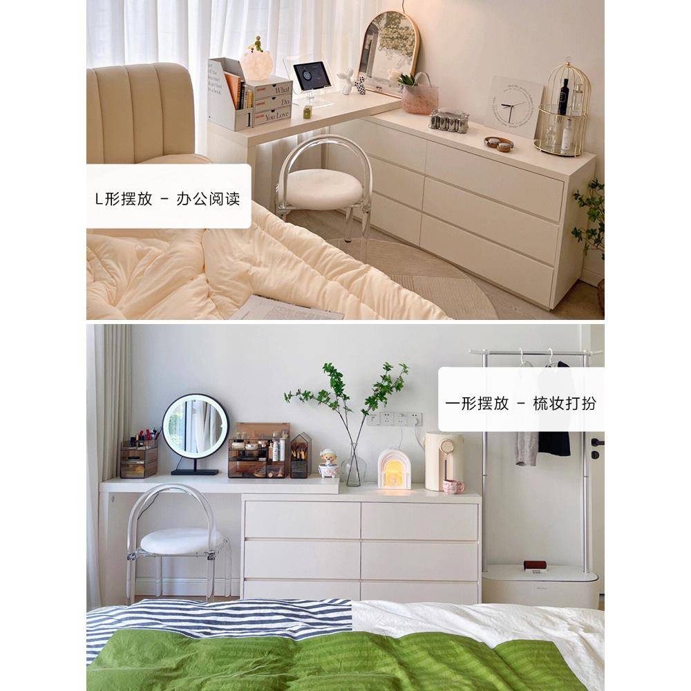 梳妆台斗柜一体卧室床头柜书桌化妆台一体高级轻奢奶油风化妆桌子 - 图0