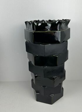 简约现代陶瓷陶瓷层叠错位花器软装饰品样板间客厅餐厅花瓶摆件