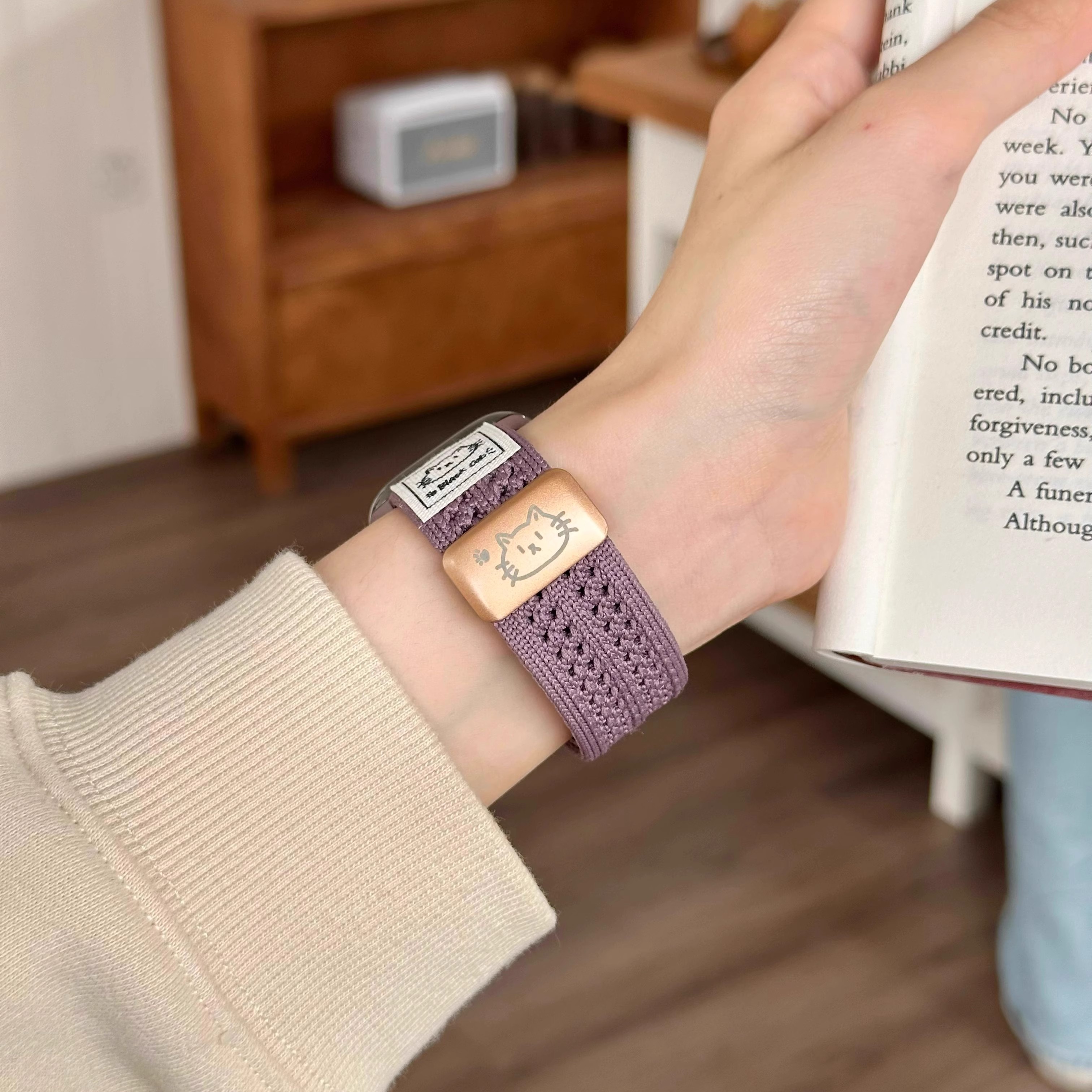 小猫图案透气针织尼龙磁吸表带适用华为Fit3fit2小米8/9pro红米54 - 图0