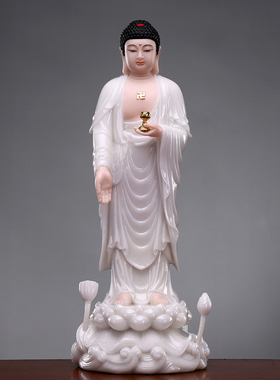 秦歌精雕汉白玉观音阿弥陀佛大势至站像居家供奉西方三圣桌面摆件