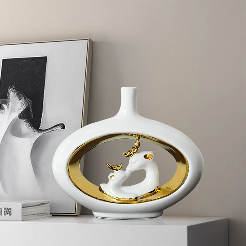 北欧轻奢白金麋鹿陶瓷花瓶客厅摆件餐厅桌面玄关装饰品家居工艺品,淘宝优惠券,粉丝福利购,淘宝优惠卷