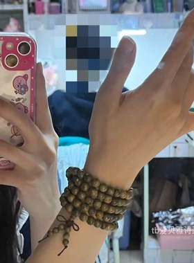 行走的扩香器~绿檀木质手串约108颗念珠佛珠多圈盘缠女款文玩手链