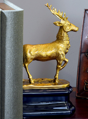 欧式纯铜鹿书立书档摆件办公室书房装饰品简P约桌面书夹书靠摆设