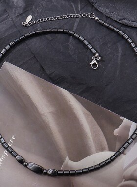 法式复古天然黑胆石拼接项链女新款轻奢小众设计简约高级感毛衣链