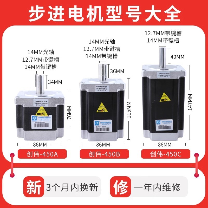 雕刻机步进电机86BYGH450B两相混合式450A/450C创伟57/86驱动电机 - 图2