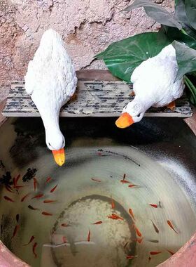 新中式仿真竹排石板材树脂垫板陶罐鱼池水缸流水摆件造景装饰品