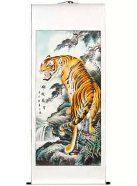 老虎猛虎上山图国画玄关过道装饰画走廊挂画餐厅背景墙壁画上下虎