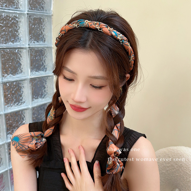 发带女2025新款高端编发飘带发箍绑发头箍一体高级感发卡丝巾头饰