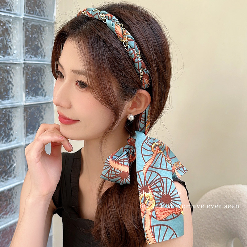 发带女2025新款高端编发飘带发箍绑发头箍一体高级感发卡丝巾头饰